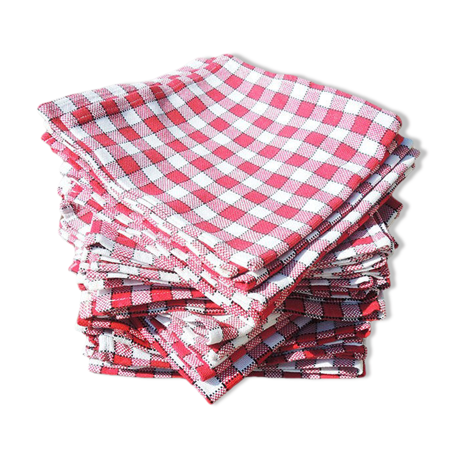 6 old vichy red & white napkins