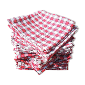 6 old vichy red & white napkins