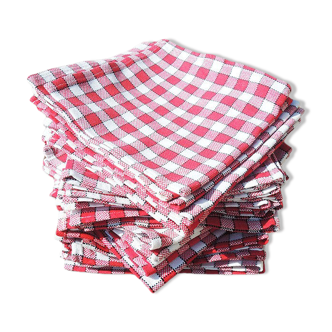 6 anciennes serviettes de table vichy rouge & blanc