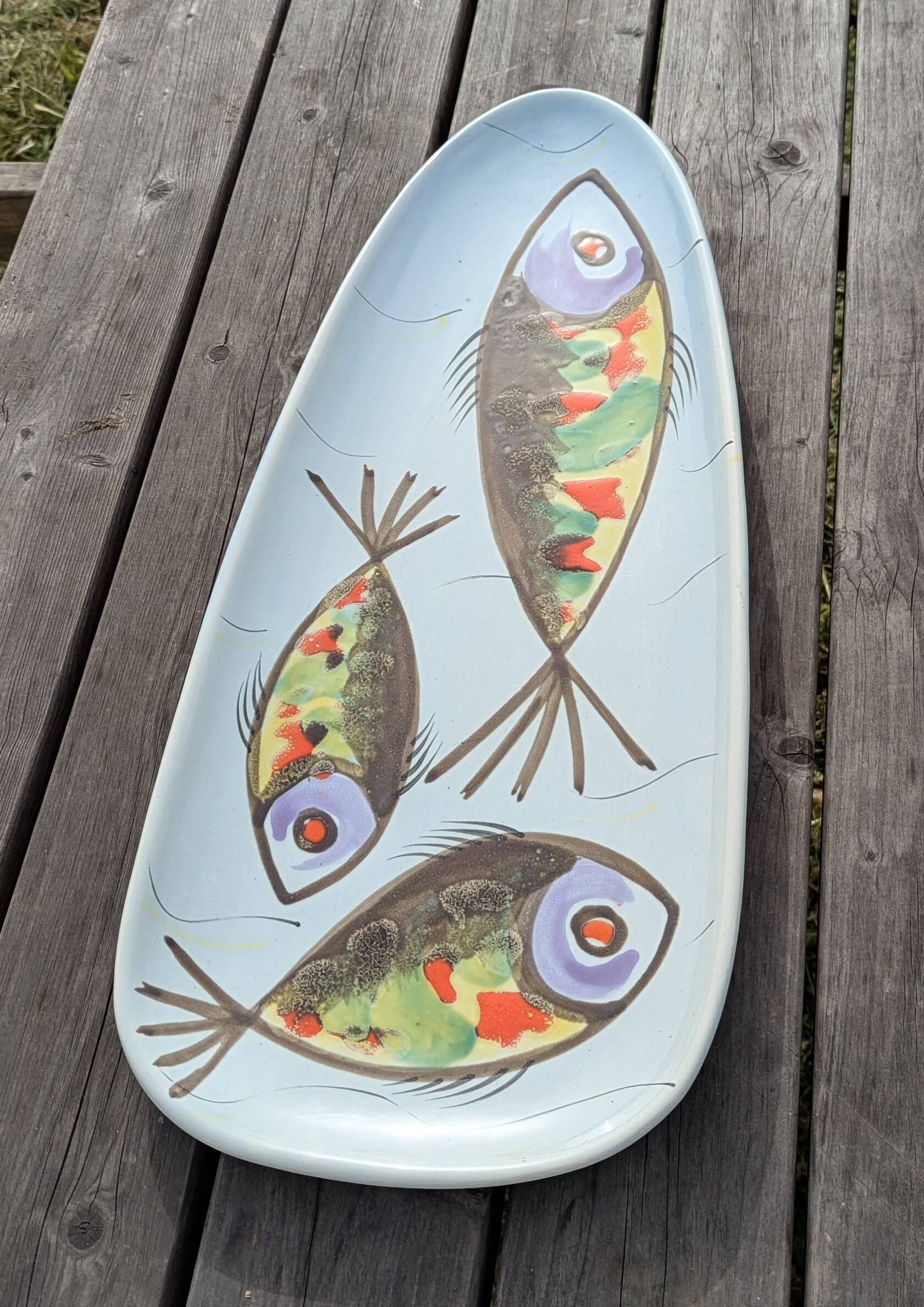 Large XXL ceramic fish platter Pornic Vintage 1950s
