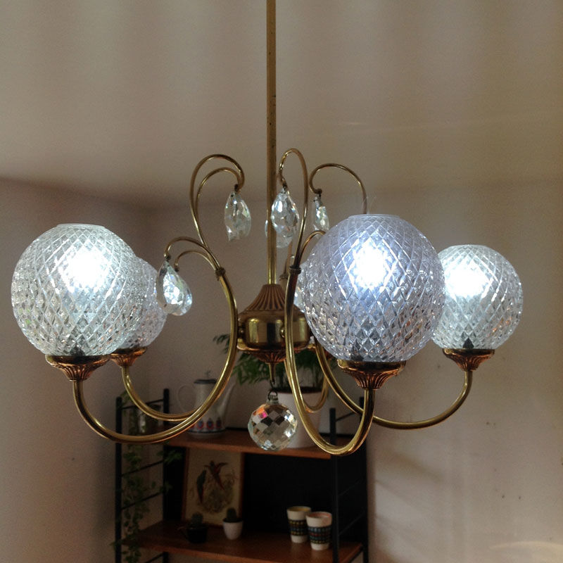 Glass and gold with stamps hanging lamp
