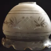 Set of 2 Vintage French Amber Patterned Glass Shades Frilled Edge