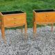 Vintage pair of bedside tables from the 1950s in sycamore and a mirror.