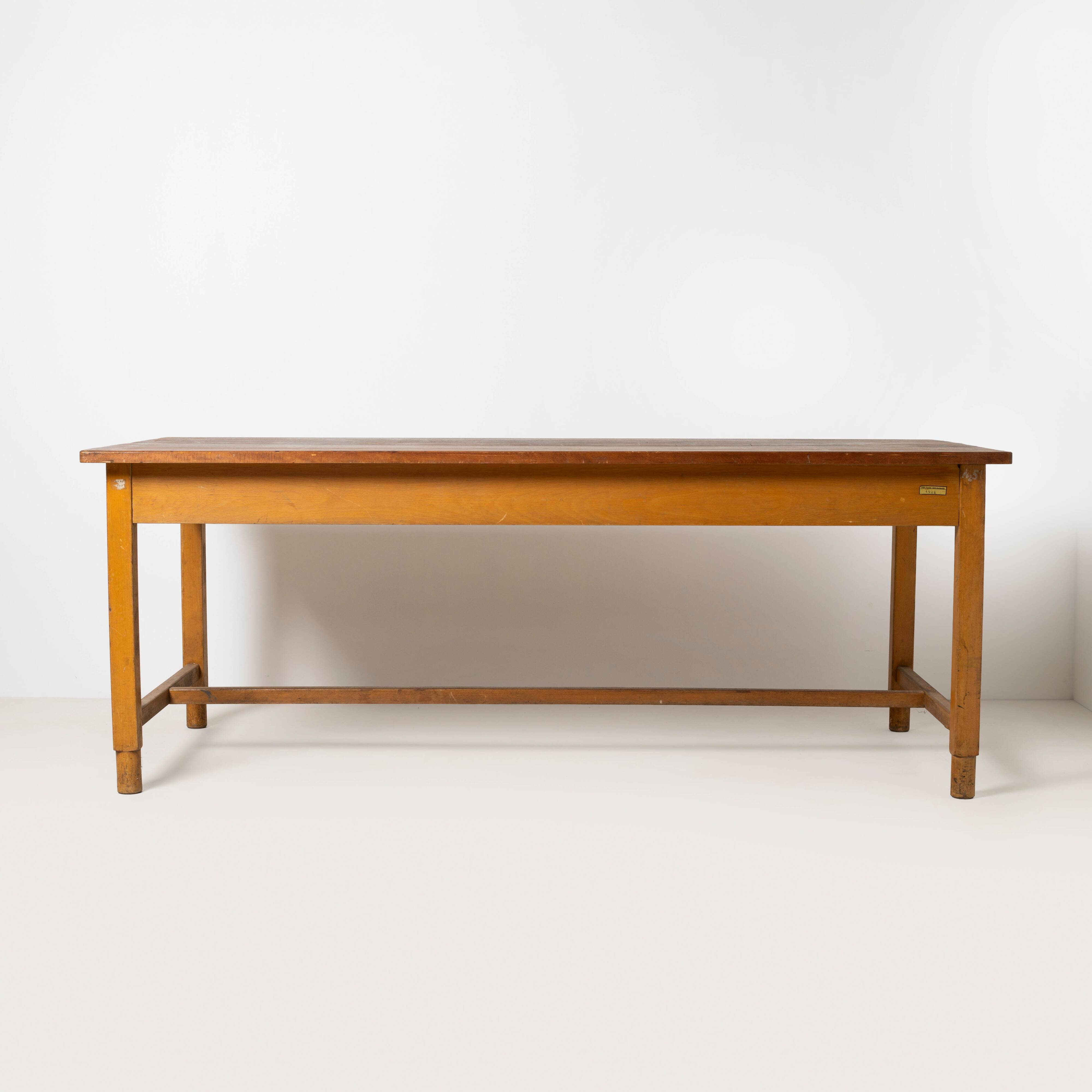 Large work / industrial / farm table, patinated wood, Czechoslovakia