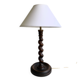 Lampe en bois torsadé, abat-jour en coton