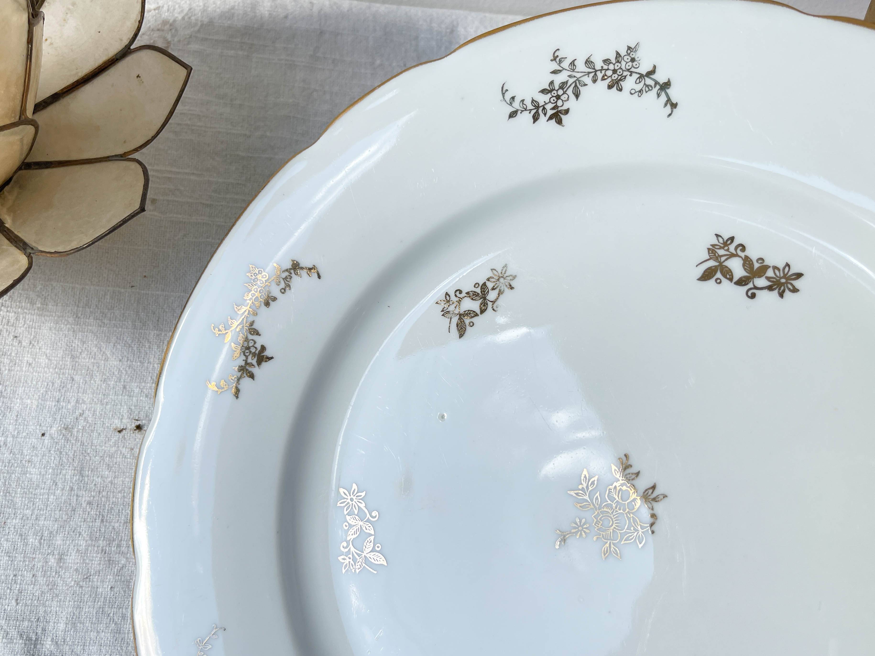 White and gold porcelain dish J&Ciem France 1950