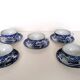 5 white and blue Japanese porcelain tea cups