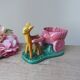 Pot, vase, small doe fawn planter pulling a vintage ceramic cart