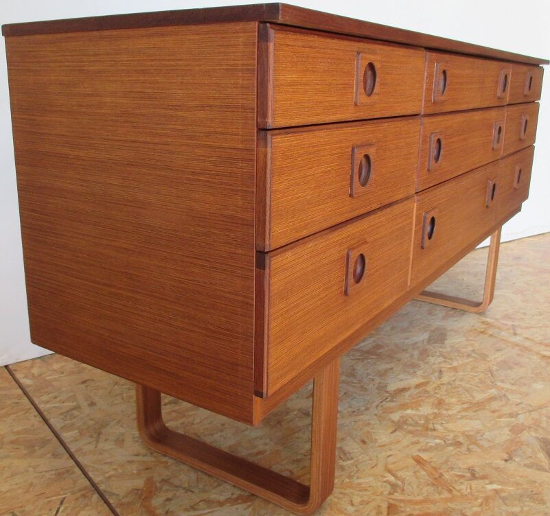 70 's teak long chest of drawers 9 drawers Shreiber