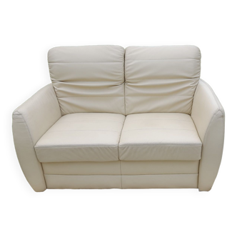 Leather sofa 2 places off-white L 145 cm