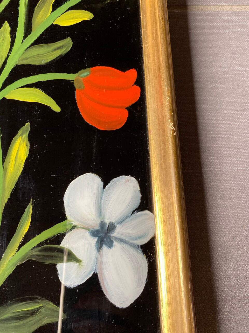 Old painting, still life with tulips, 20th century