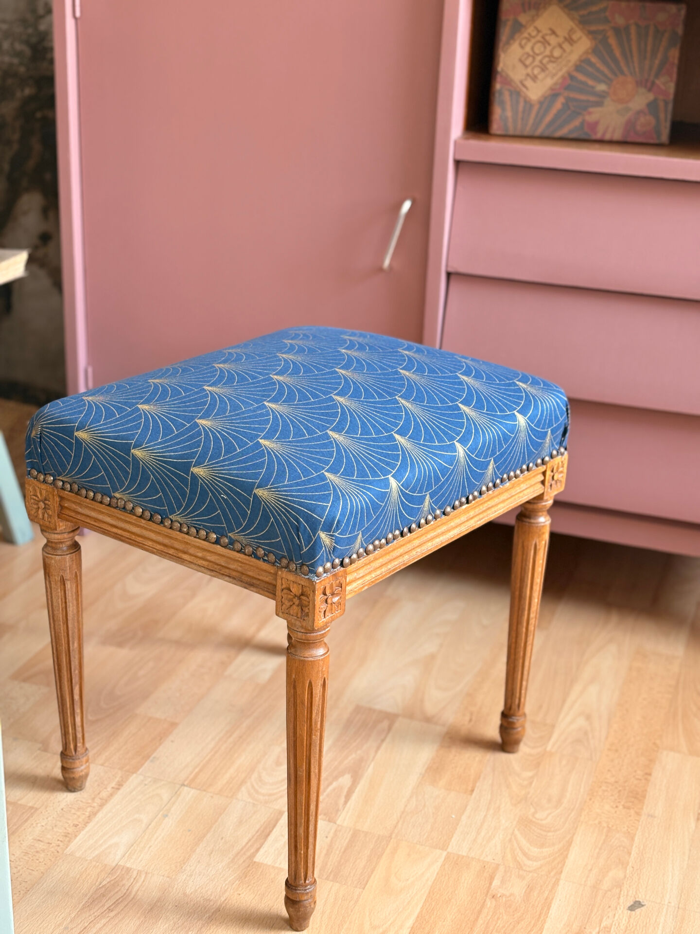 Louis Philippe stool reupholstered