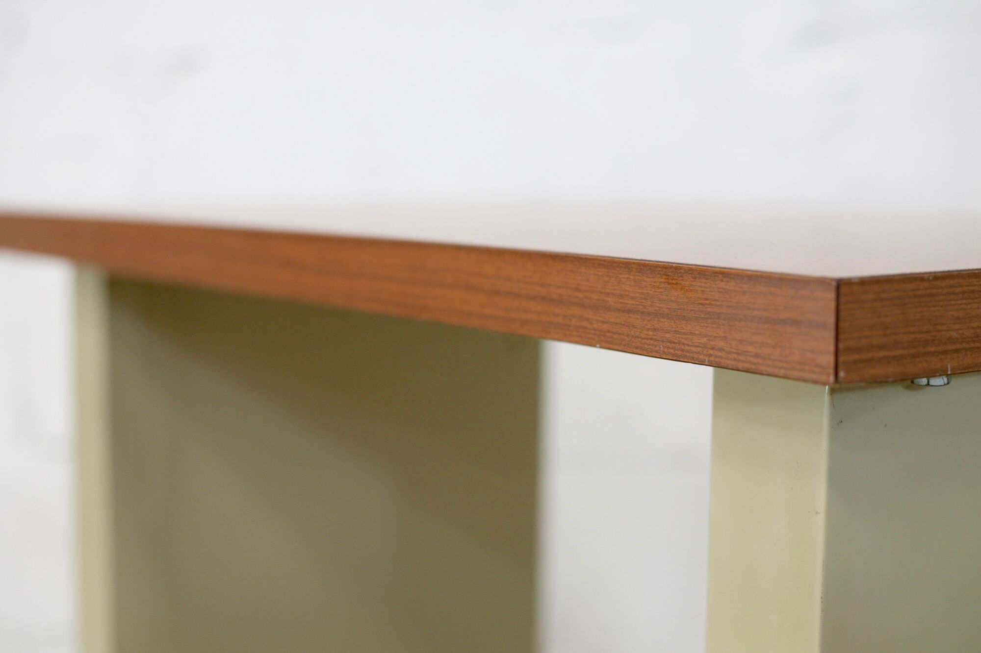 Minimalist desk, lacquered steel, formica top. France, circa 1970