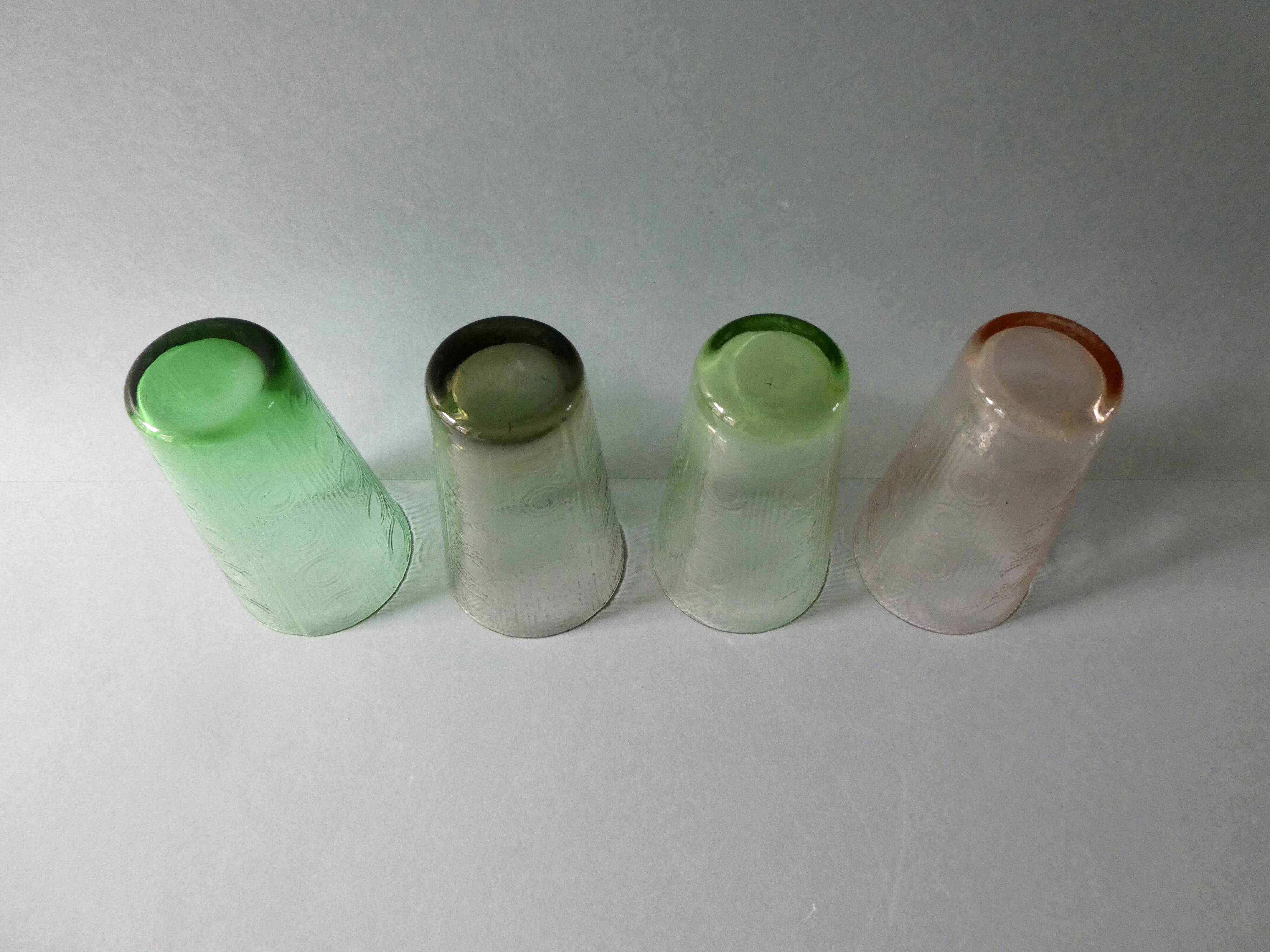 4 large glasses from the 50s, colored glass