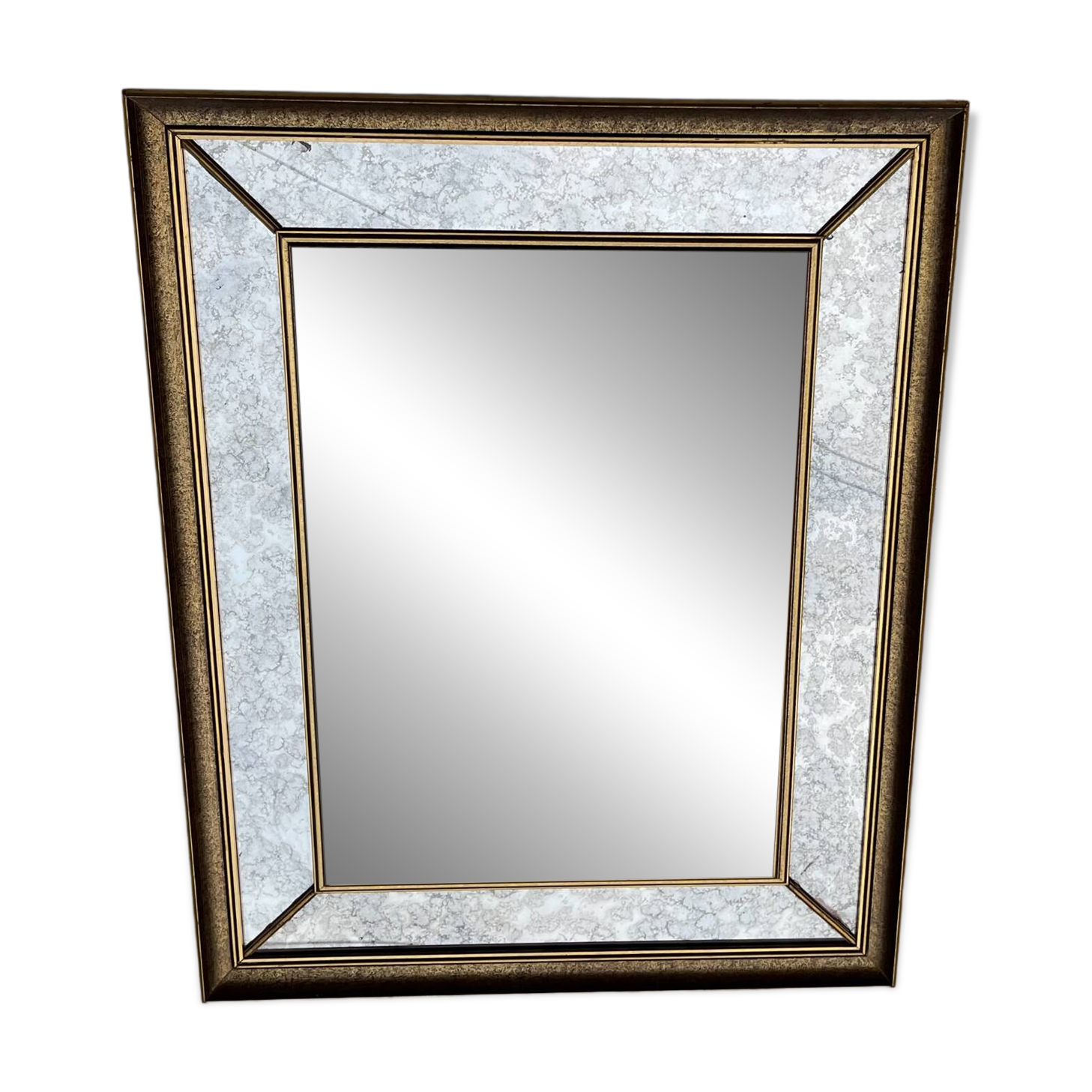 Antique rectangular mirror in gilded wood with glazing beads