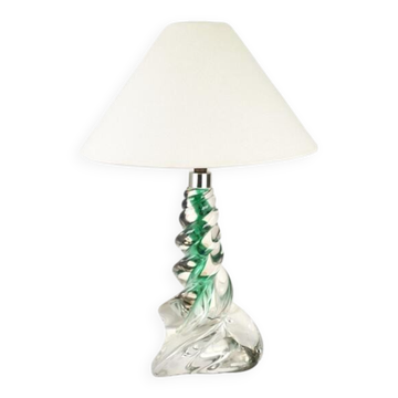 Lampe de table en cristal français vintage | Lampe d'accent émeraude du milieu du siècle pour la chambre | Verre tordu au plomb | Val St Lambert Seguso Murano 1950