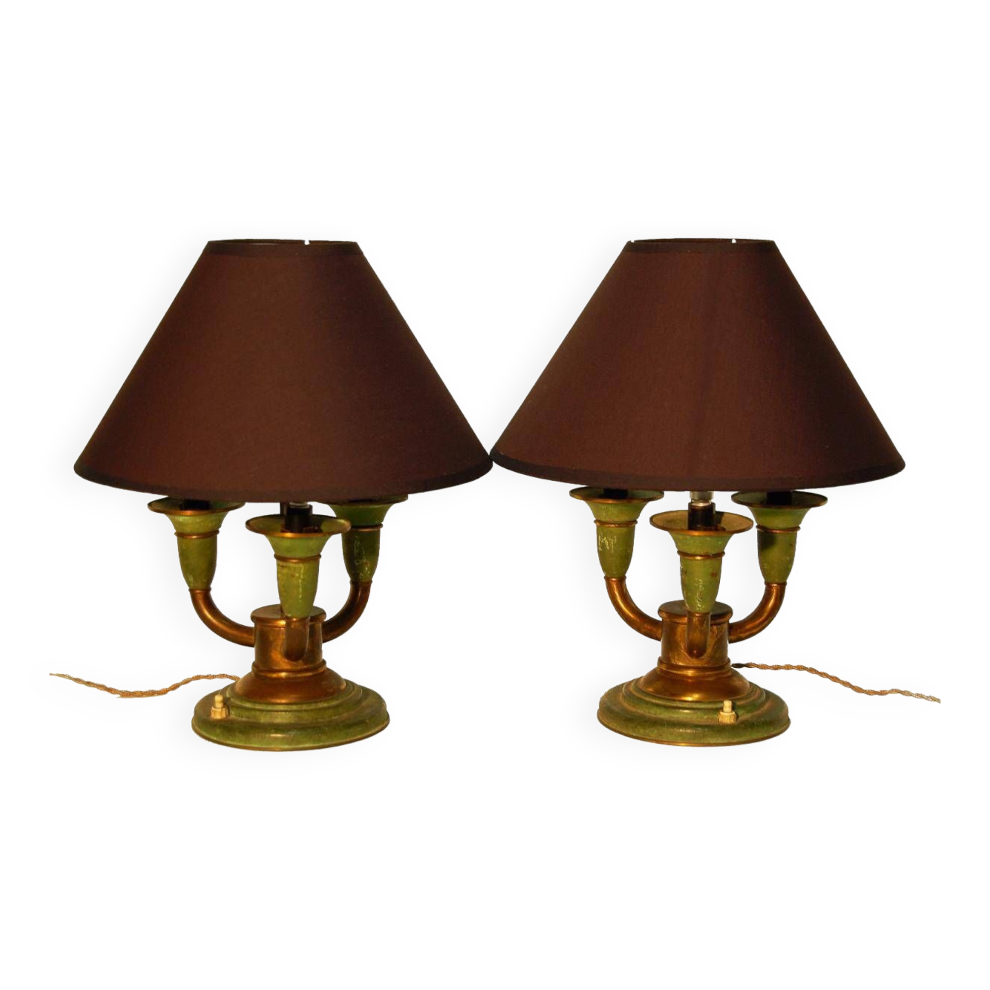 Paire de lampes Art Déco en laiton patiné