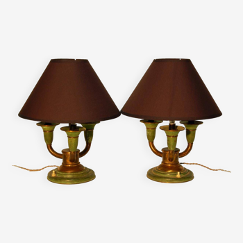 Pair of Art Deco lamps in patinated brass