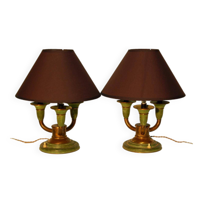 Paire de lampes Art Déco en laiton patiné