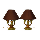 Paire de lampes Art Déco en laiton patiné