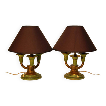 Pair of Art Deco lamps in patinated brass