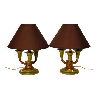 Pair of Art Deco lamps in patinated brass