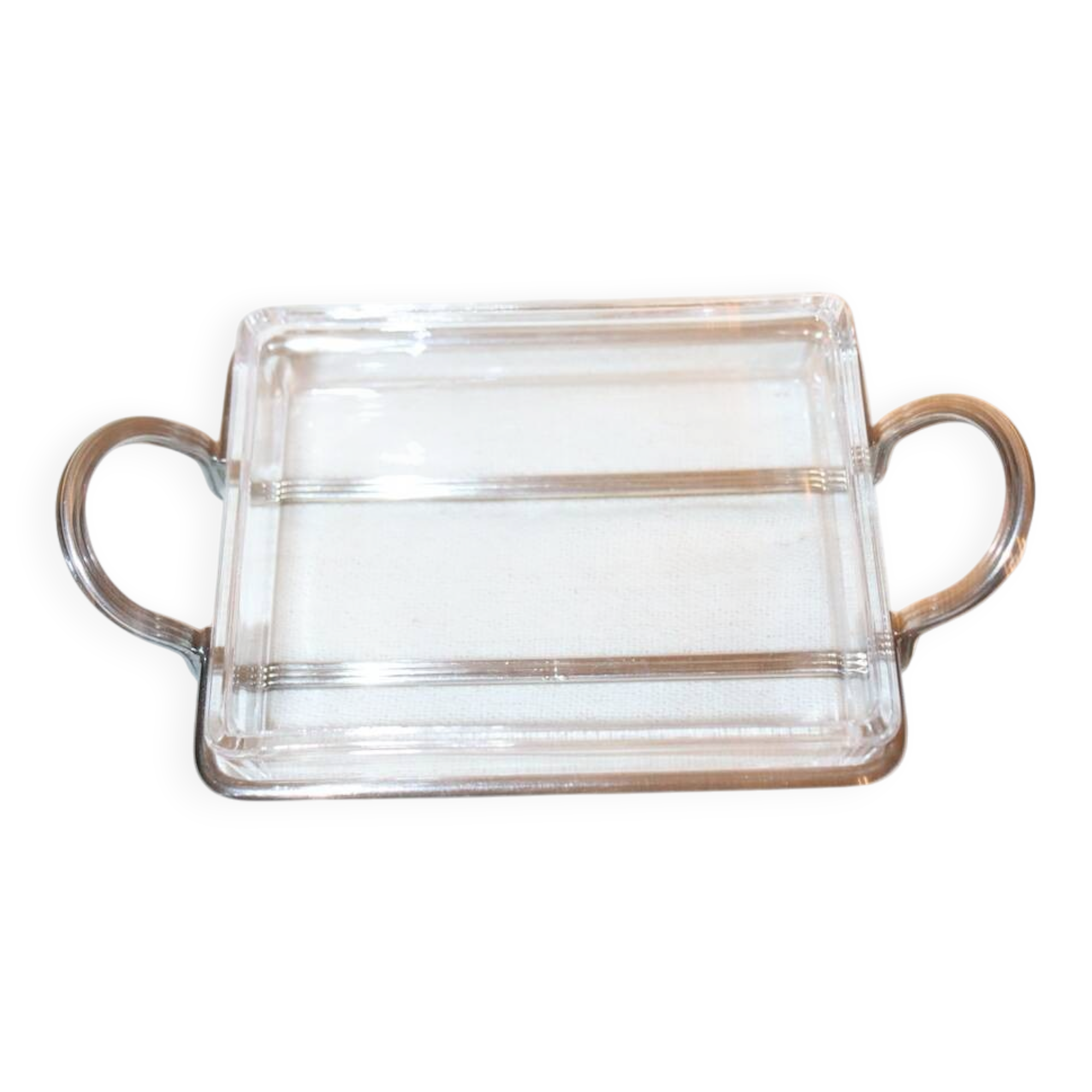 Glass and silver-plated metal butter dish