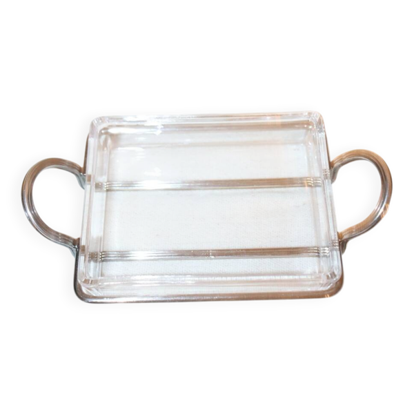 Beurrier en verre et métal argenté