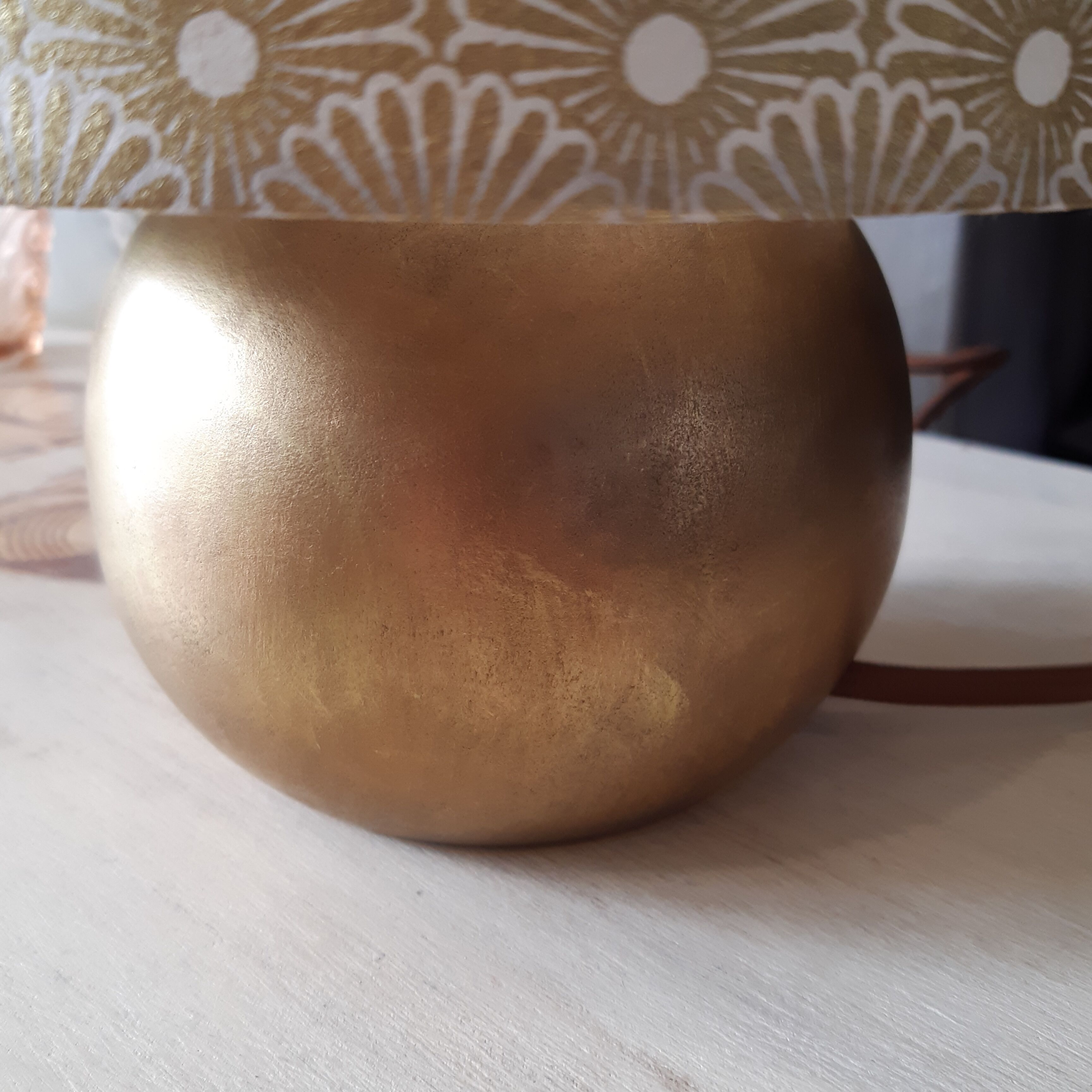 Extra lamp foot ball wood, gold patina, lampshade paper patterns art deco