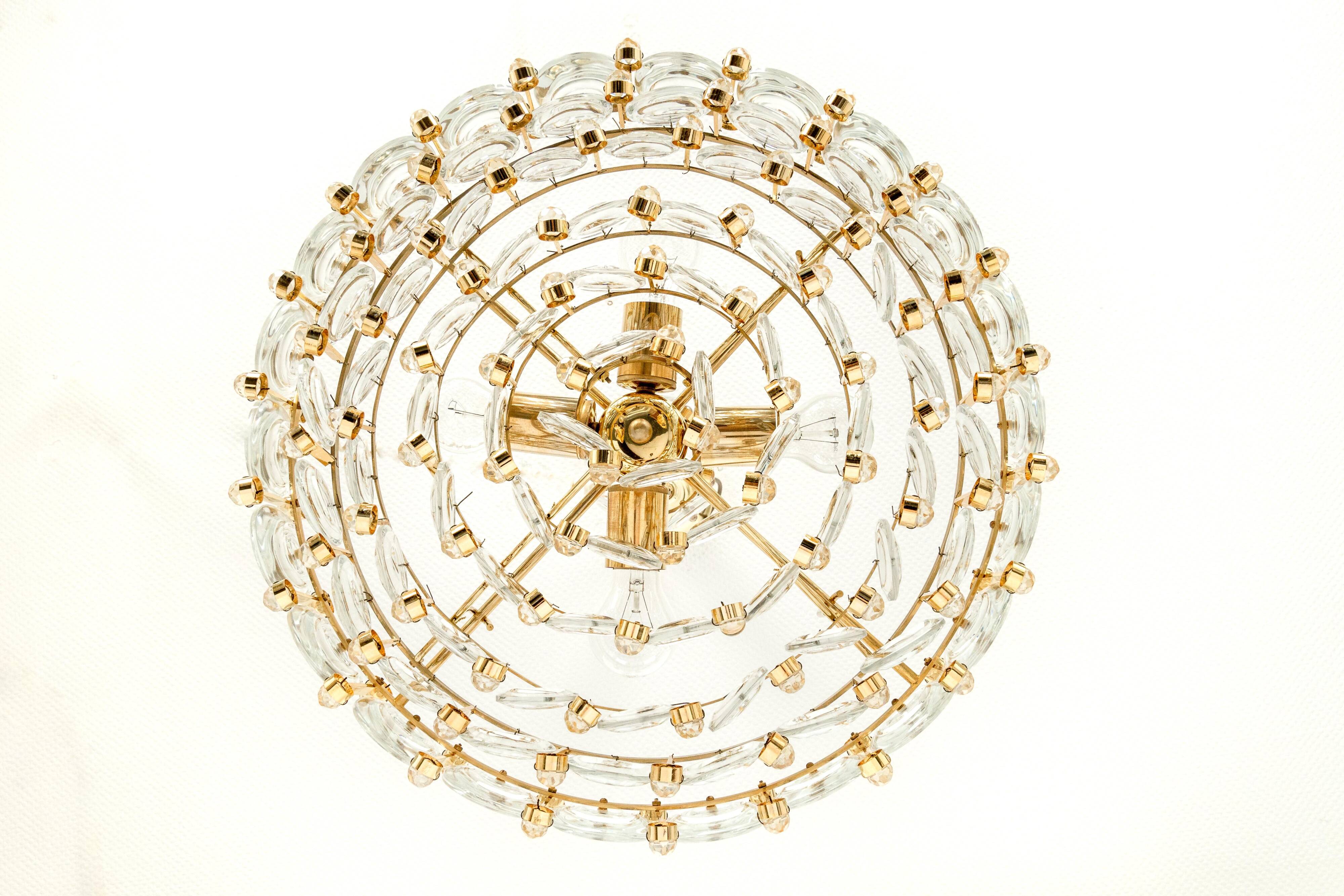 Brass and crystal chandelier, Sciolari design by Palwa, Germany, 1970s.