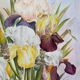 Tableau aquarelle naturaliste "Les Iris" signée B. Thierry 1995