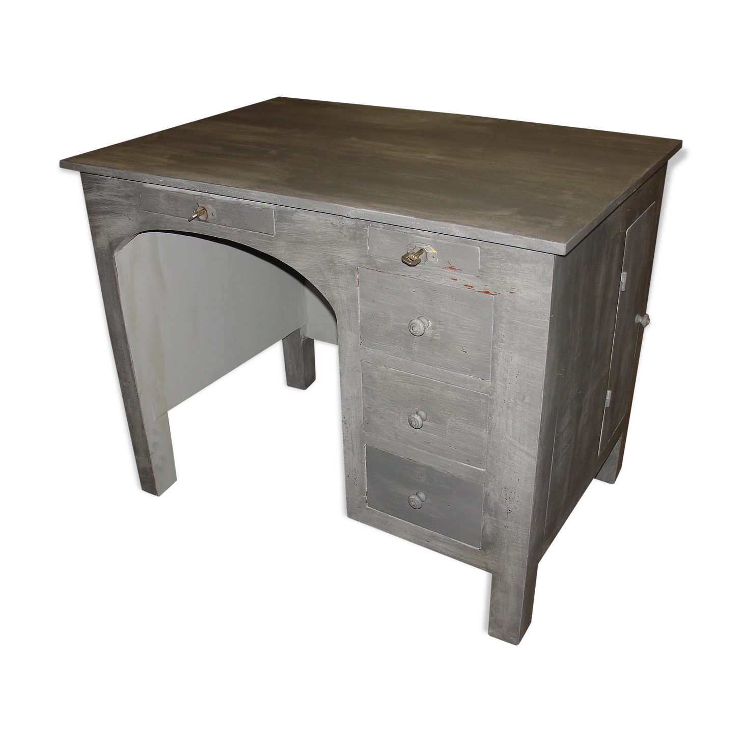 Bureau peint en gris patiné et vernis mat vers 1940