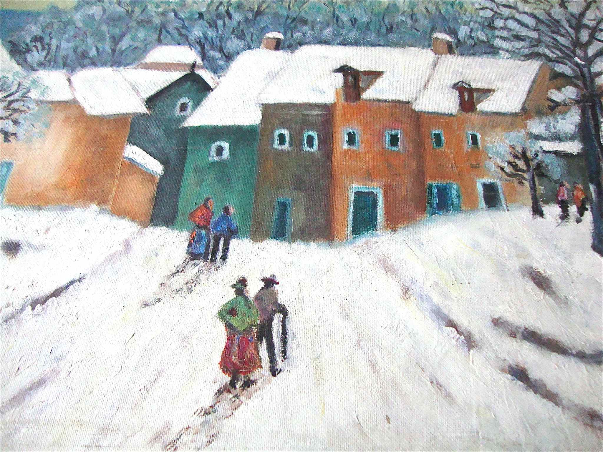 Old village table in winter