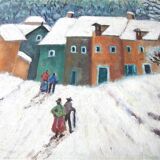 Old village table in winter