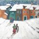 Tableau ancien village en hiver