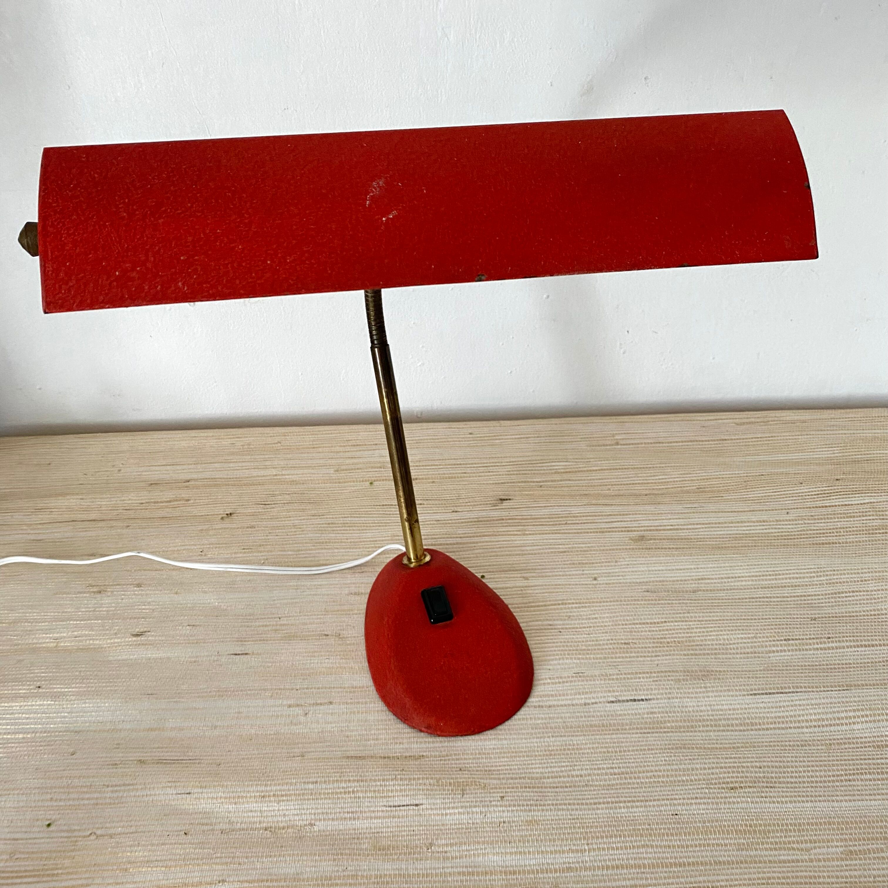 Desk lamp with flexible brass arm, 1950s