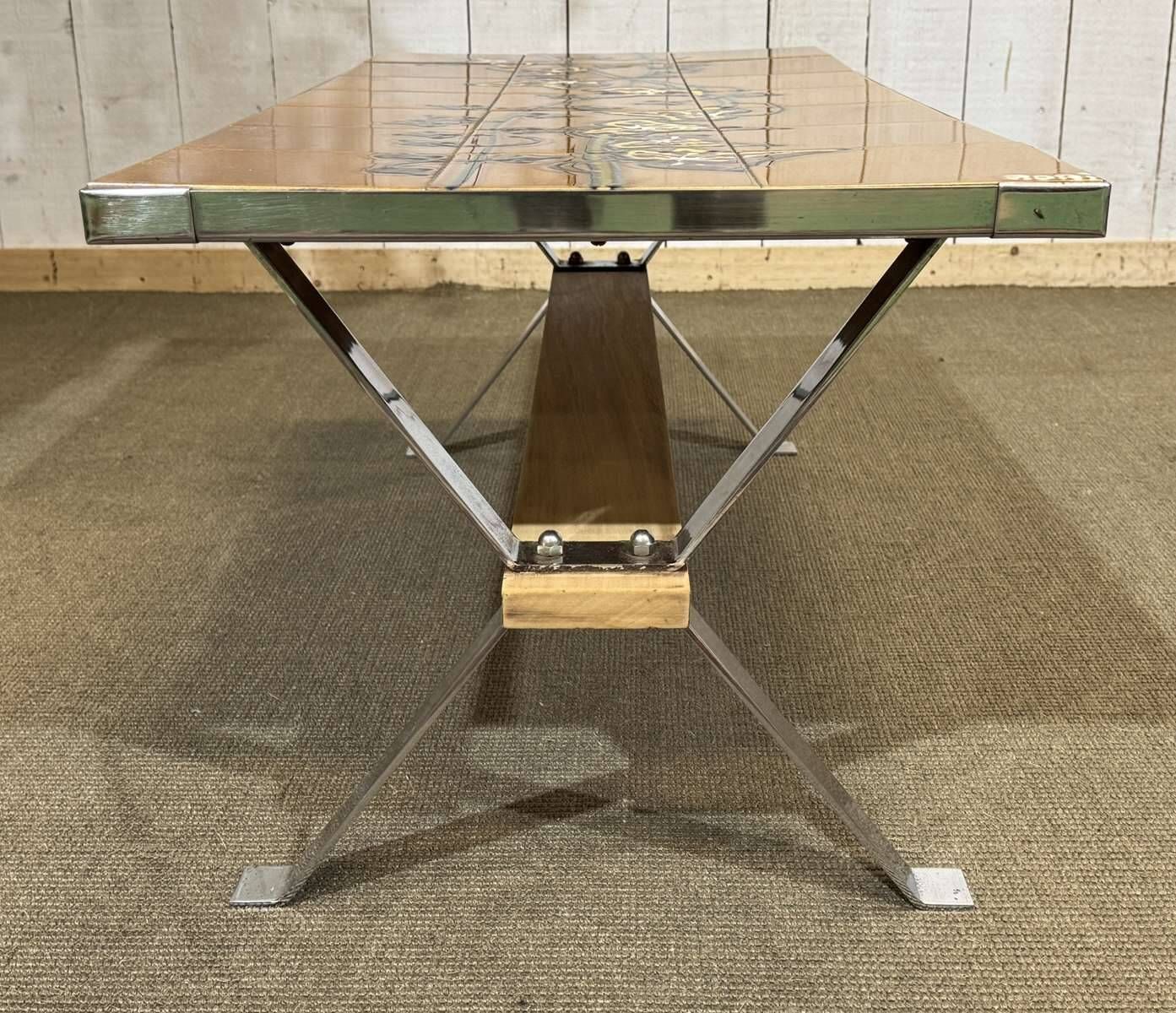 1970s coffee table, tiled top and chrome metal base.