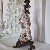 Parrot Candle Holder, Enameled Porcelain and Bronze, Late 19th Century