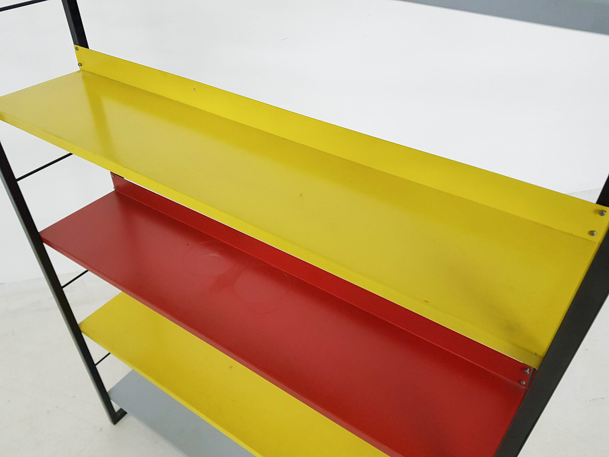 A. D. Dekker for Tomado free standing metal book shelves, The Netherlands 1950's