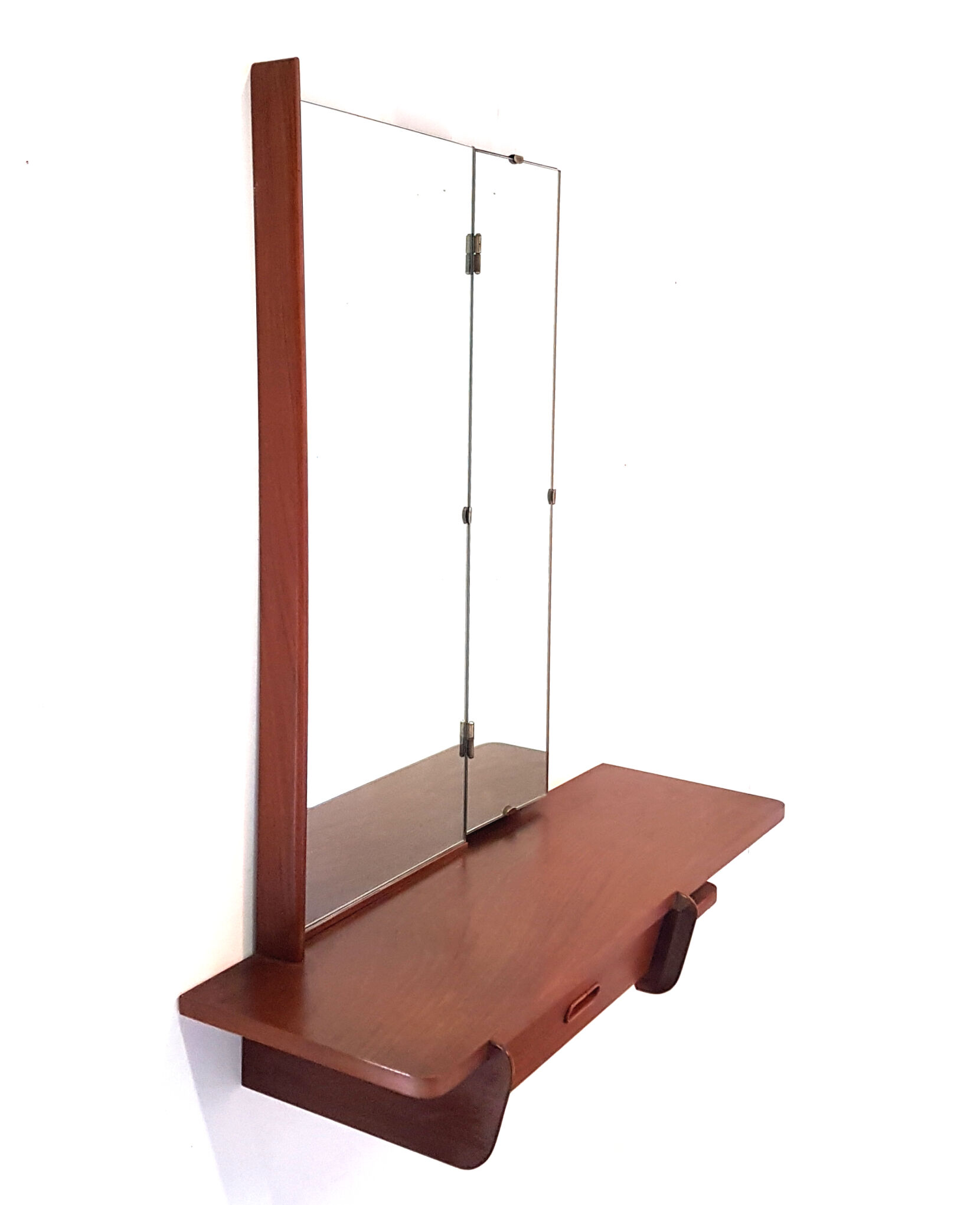 Wall mounted teak vanity table with mirror, 1960s