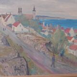 Original Swedish Oil on Panel – “Village Scene II” by E. R. Olsson – Signed