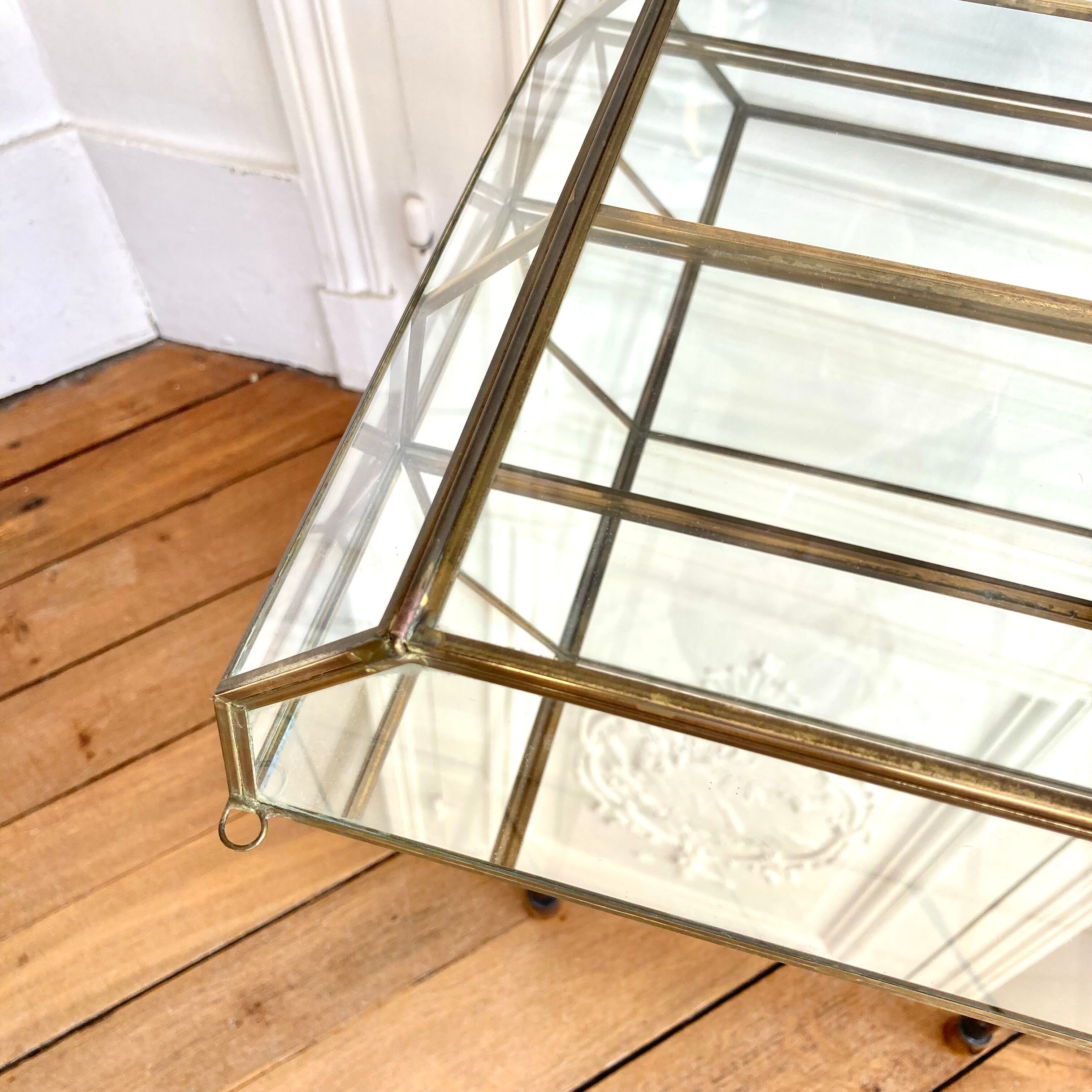 Wall showcase XXL brass glass and mirror 1960