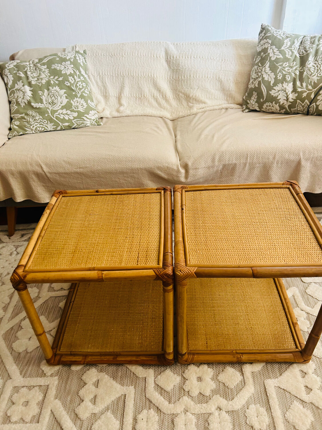 Set of two rattan bedside or side tables