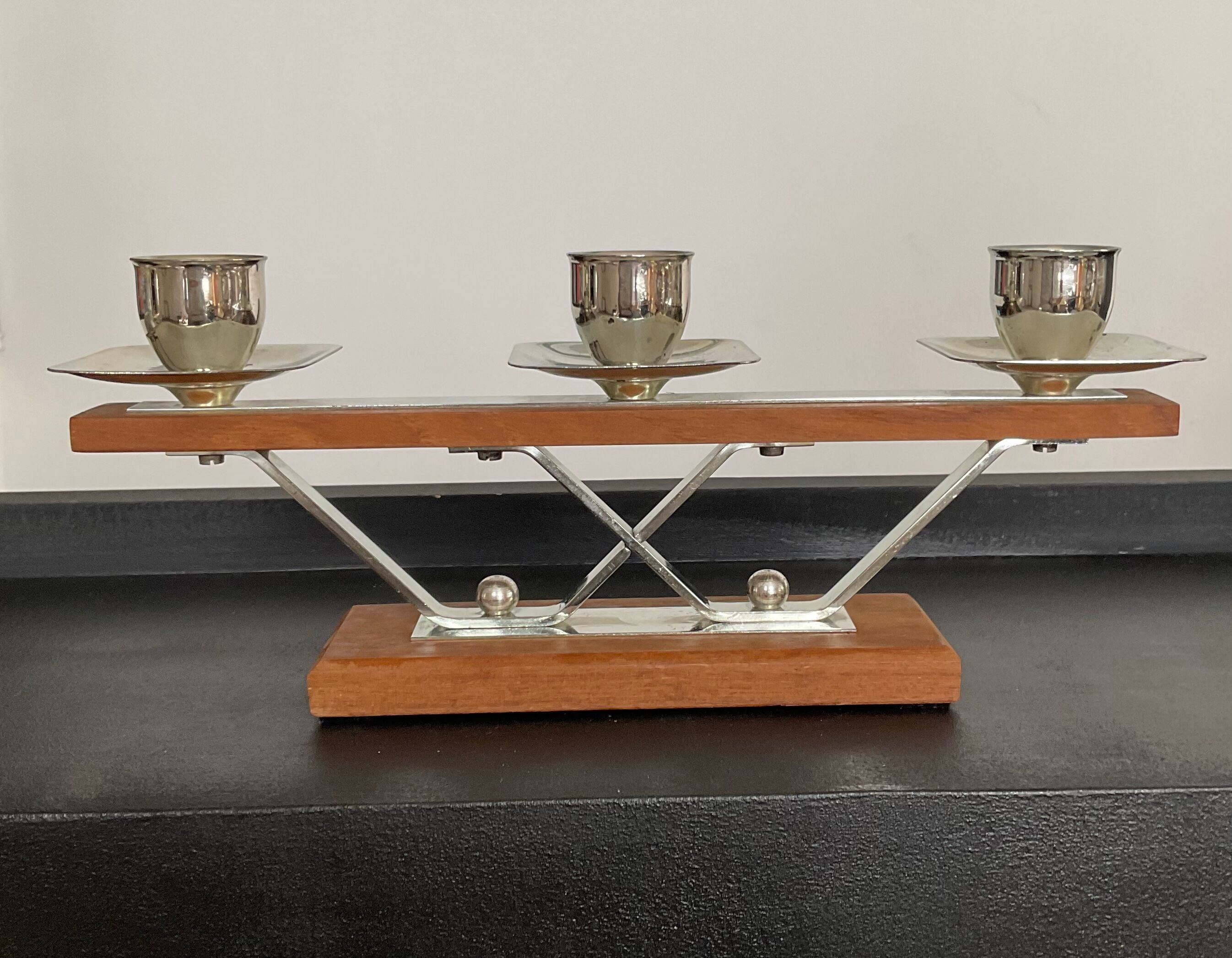 Scandinavian chandelier in teak and chrome metal 70s