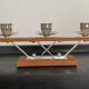 Scandinavian chandelier in teak and chrome metal 70s