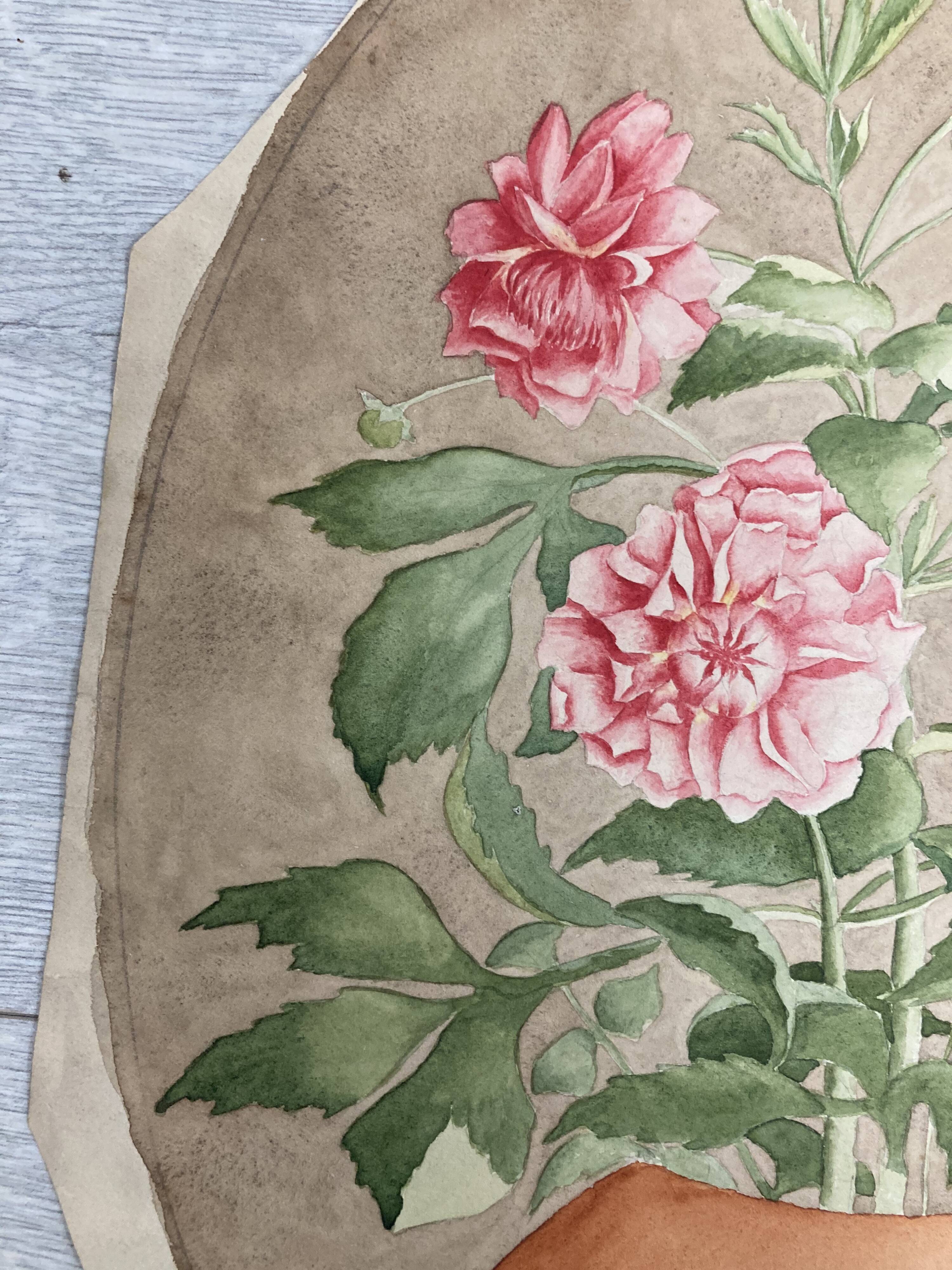 Watercolor with vintage double-sided rose bouquets