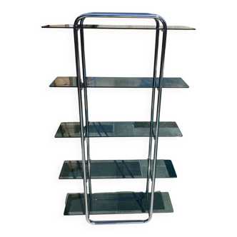 Bibliothèque style Bauhaus vitrine étagère murale modulable verre et chrome