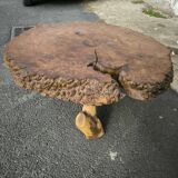 Brutalist coffee table in solid elm burl 108 cm diameter