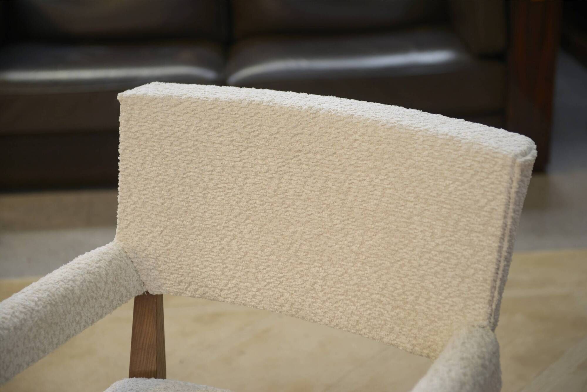Art Deco modernist armchair in ash and cream boucle by Pierre Gouffé 1940s
