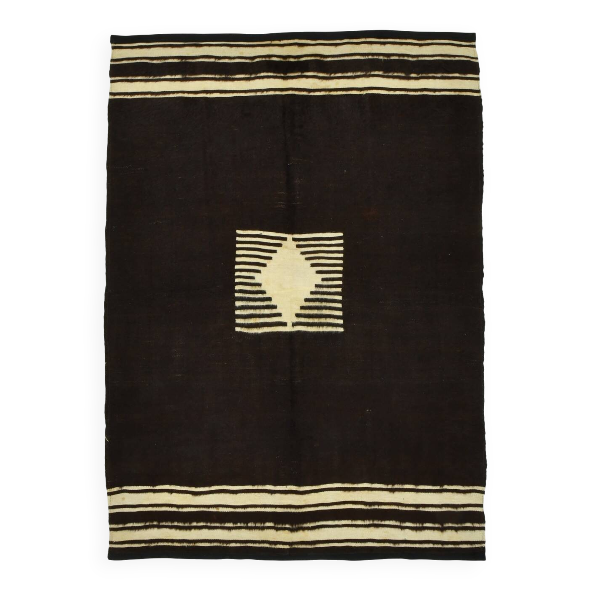 4x6 Black & Beige Handmade Wool Kilim Rug, 127x176 Cm